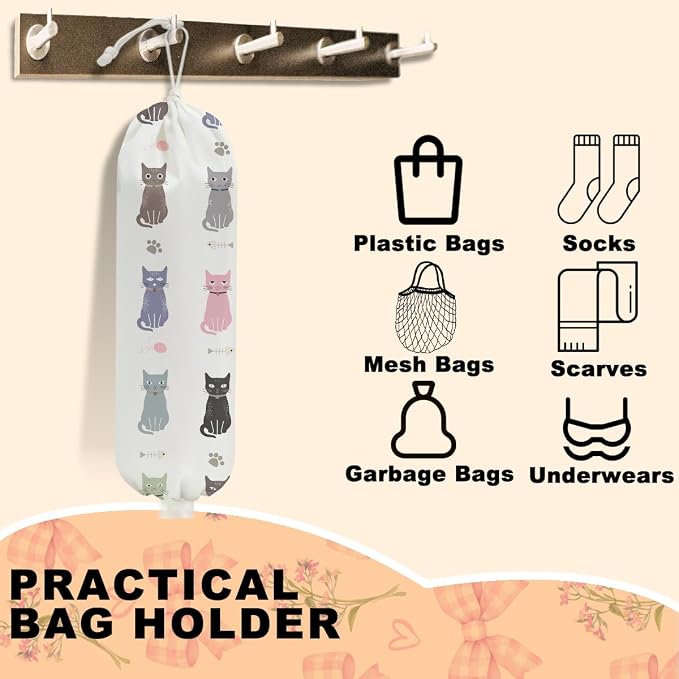 Cat Plastic Bag Holder, Wall Mount Grocery Bag Holder for Plastic Bags, Large Reusable Grocery Bags Organizer Storage Dispenser for Home Kitchen Pantry Decor, Cat Lover Gifts for Women - Image 3