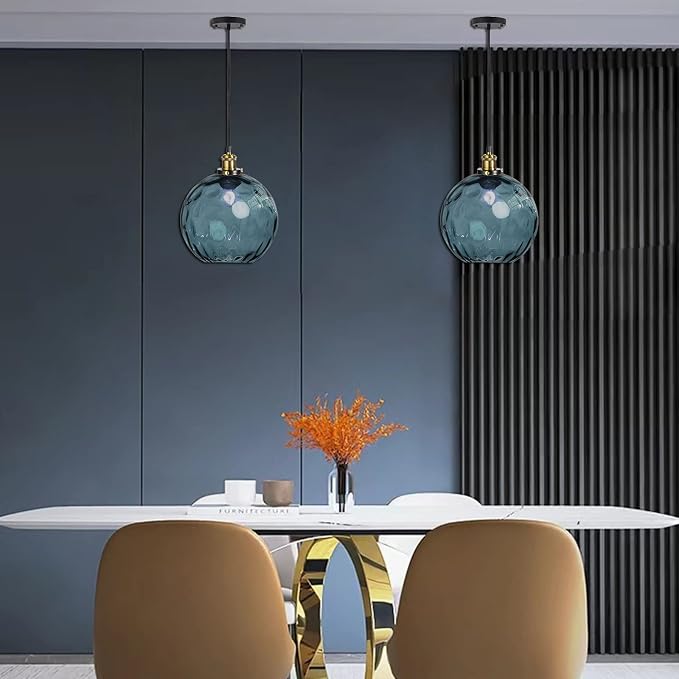 Pendant Light Shade Industrial Hanging Lights Fixtures Ceiling Outdoor Pendant Lighting for Kitchen Island Dining Room Unique Lamp in Kitchen Farmhouse Bedroom (Dark Blue, 7.8 Inches) - Image 4