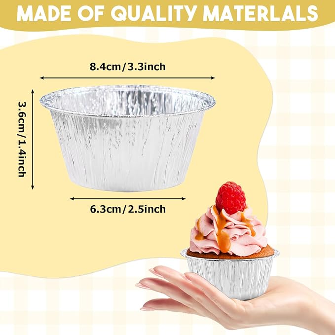5 Oz Aluminum Foil Baking Cups 150 Pcs, SUPPHOUS Disposable Ramekin Aluminum Cupcake liners, Silver Foil Baking Cups Muffin Liners for Cupcake, Baking, Egg Tart, Pudding, Creme Brulee - Image 2