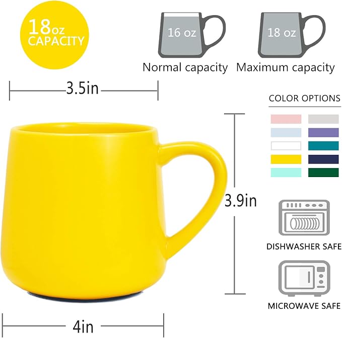 Bosmarlin Large Glossy Ceramic Coffee Mug, Yellow Tea Cup for Office and Home, 18 oz, Suitable for Dishwasher and Microwave, 1 Pack (Yellow) - Image 3