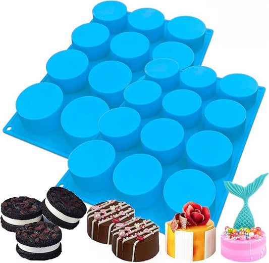 Chocolate Cookie Silicone Mold, 2 Pcs 12 Holes Round Molds, Cylinder Silicone Mold for Cookie, Dessert, Jelly, Pudding, Candy, Cake, Biscuit