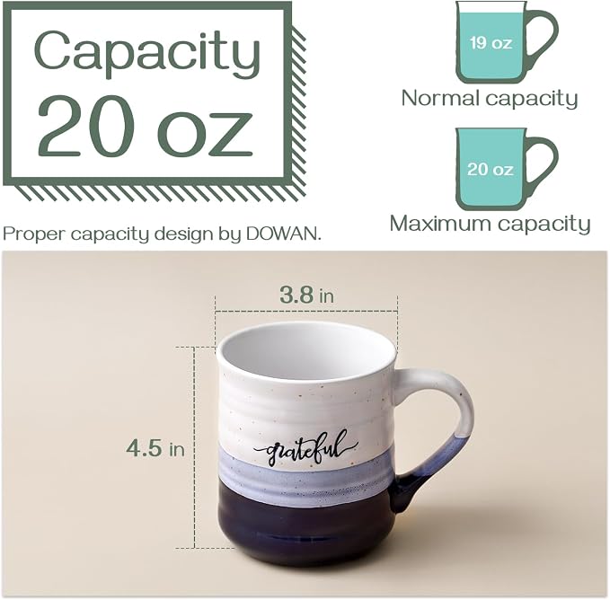 DOWAN 20 oz Coffee Mugs, Large Mugs with Word Blessed Grateful, Porcelain Coffee Cup, Thank You Gifts for Mom Dad, Set of 2 - Image 3