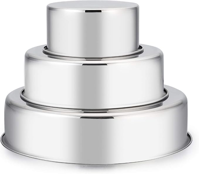 E-far Cake Pan Set of 3 (4 inch/6 inch/8 inch), Stainless Steel Small Round Layer Cake Baking Pans, Perfect for Tier Smash Cake, Non-Toxic & Healthy, Mirror Finish & Dishwasher Safe by E-far