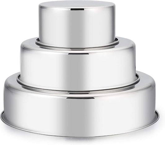 E-far Cake Pan Set of 3 (4 inch/6 inch/8 inch), Stainless Steel Small Round Layer Cake Baking Pans, Perfect for Tier Smash Cake, Non-Toxic & Healthy, Mirror Finish & Dishwasher Safe by E-far