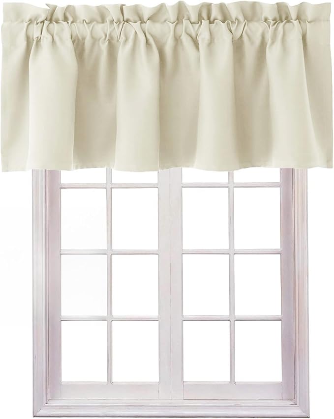 Hiasan Valance Curtains for Kitchen Blackout Thermal Insulated Solid Window Curtain Valance, Light Beige, 42 x 18 Inches, 1 Panel by Hiasan