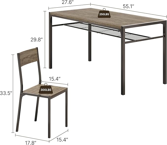 Gizoon 7-Piece Dining Table Set for 6, Kitchen Table with Chairs Grey | Spacious grey 6-person dining set with under-table storage rack. Ergonomic chairs slide under table to maximize space. - Image 4