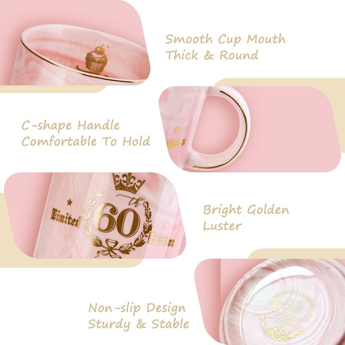 60th Birthday Gifts for Women - Fabulous 1966 Aged to Perfection Happy Birthday Mug - Limited Edition 60th Pink Coffee Mug Printed with Gold, Gift Idea for Turning 60 Years Old Women, Gift Boxed | Limited Edition 60th Pink Happy Birthday Mug Printed wi... - Image 4