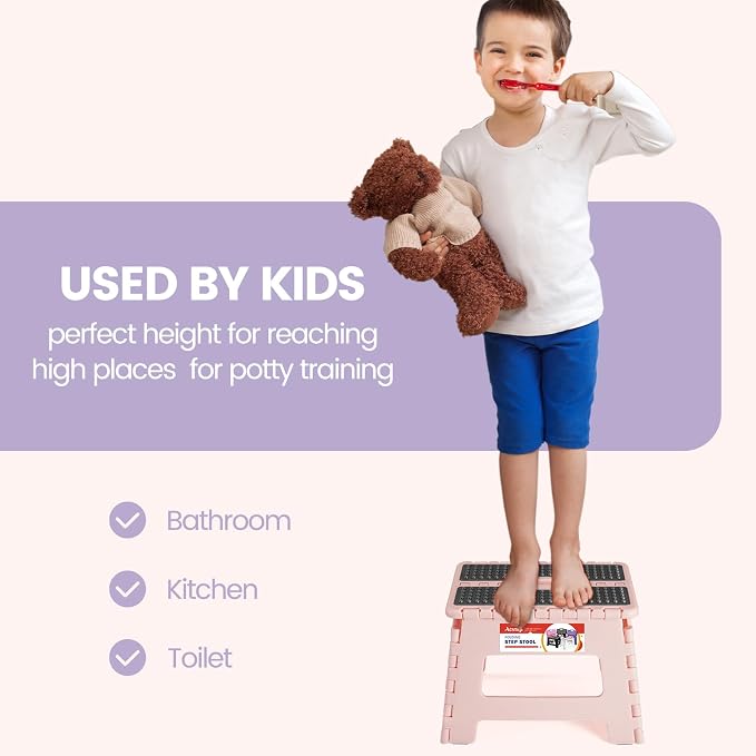 ACSTEP 9 Inch Folding Step Stool 300 LB Capacity Non Slip Foot Stool with Handle Plastic Foldable Step Stools for Kids Stepping Stool for Bathroom Black Small Step Stool (1 PC Pink) | Heavy Duty Foldable Stools, Lightweight, Holds 300 lb, for Toddler K... - Image 6