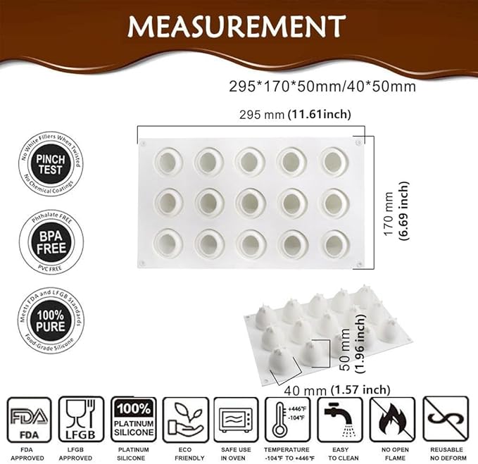 3D Strawberry Shape Silicone Baking Mold for Mousse Cake, French Dessert Mold for Pastry Chocolate, Reusable Non-Stick Easy Release(15-Cavity)