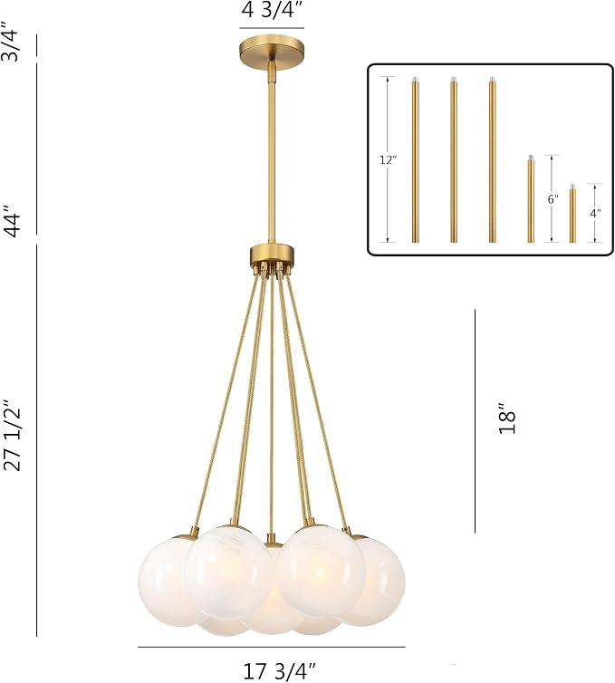 Modern Globe Chandelier Milky Glass Shade Gold Sputnik Ceiling Light Fixture, Mid Century Bubble Dining Room Pendant Light, Hanging Island Light for Kitchen Bedroom Entryway Over Table - Image 3