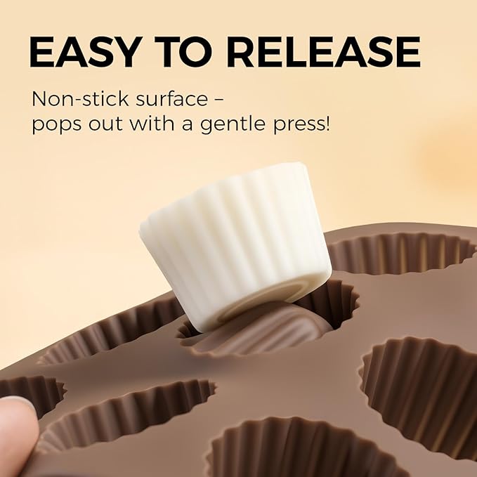 Mini Peanut Butter Cup Mold, 15 Cavity Chocolate Candy Molds, Silicone Baking Mold for Snack Size Mini Peanut Butter Cup, Jelly, and Cordial, Pack of 2