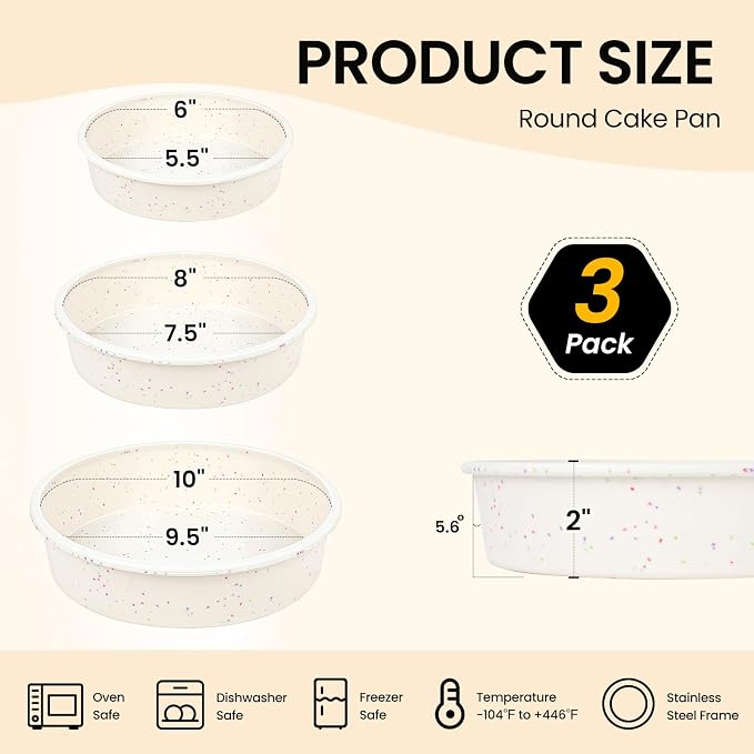 Vinino 6/8/10 Inch Cake Pan Set, 3 Pack Silicone Mold with Steel Frame | 3 Sizes for Versatile Baking, Perfect for Layer Cakes, Cheesecakes & Desserts, Easy Release Design - Image 3