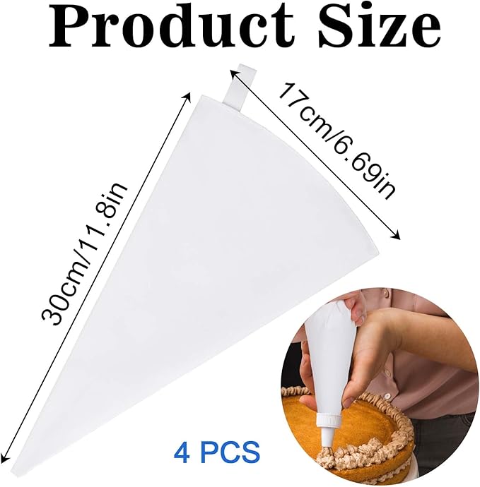 4 Pack Canvas Cloth Piping Bags Reusable Pastry Bags Fabric Icing Bags, Tipless Piping Bags for Baking, 12 inch Cake Piping Bags Cake Decorating Bags Icing Piping Bags (White)