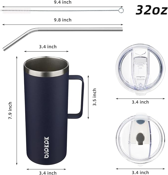 BJPKPK 32oz Insulated Coffee Mug with Handle, Stainless Steel Travel Mug | Keeps Drinks Hot & Cold, Double Wall Vacuum, 2 Lids Included, BPA-Free Coffee Tumbler for Home, Office & Travel - Image 5