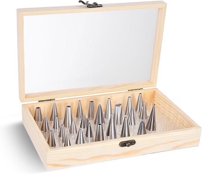 Piping Tip Organizer, Equipped with 200 Pcs of Cake Flower Nails, Holds 60 Piping Tips, Cake Decorating Tools, Baking Tools, Cake Decorating Tips Storage Box Made with Wood, Piping Tip Sold Separately