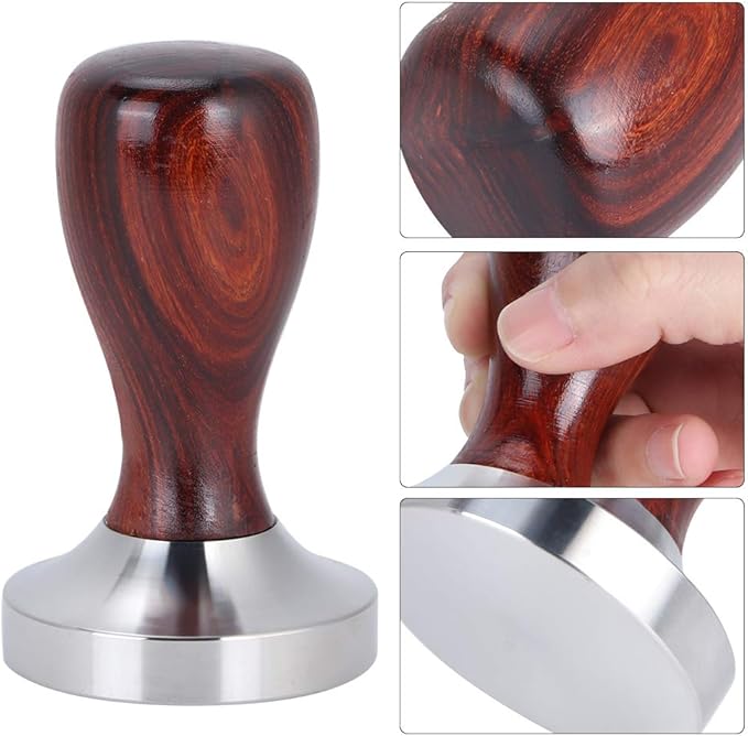 Black Coffee Hand Tamper, Press 58mm Flat Base Stainless Steel Coffee Powder Pressing Tamping Tool for Cafe Supplies