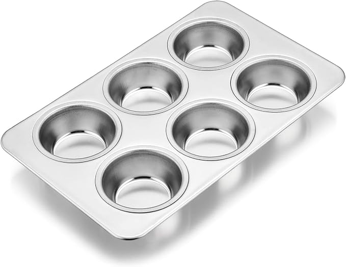 E-far Stainless Steel Muffin Pan, 6-Cup Cupcake Pan Tin for Baking, Metal Muffin Pan Tray Mold, Non-toxic & Healthy, Oven & Dishwasher Safe, Regular Size - 11.44 x 7.12 x 1.25 Inch by E-far