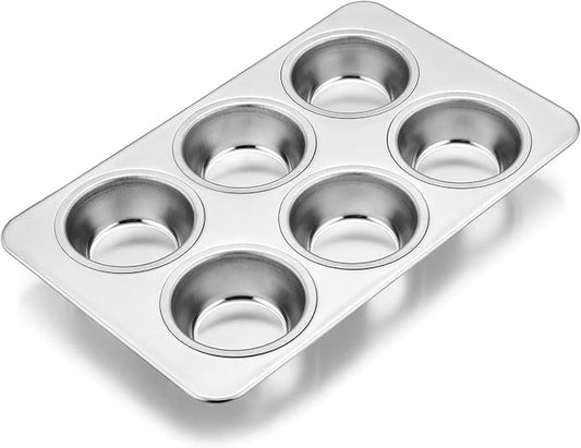 E-far Stainless Steel Muffin Pan, 6-Cup Cupcake Pan Tin for Baking, Metal Muffin Pan Tray Mold, Non-toxic & Healthy, Oven & Dishwasher Safe, Regular Size - 11.44 x 7.12 x 1.25 Inch by E-far