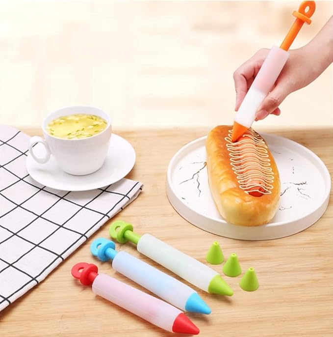 Pack of 4 Dessert Decorating Cake Decorating Pens Kit,Cake Decorating Syringe Cylinder Used for Chocolate Jam, Lettering, Drawing, and Cream Cake Baking Decorating Tools，