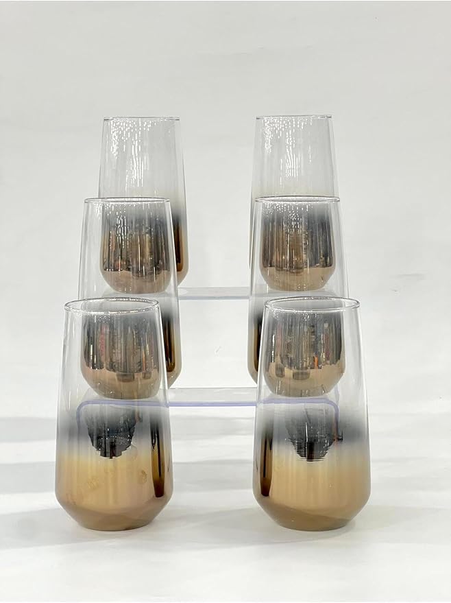 SODEF Titanium Coated Rose 6-Piece Long Glass Water Tumbler Set - quality Glassware Collection, 16.2 fl oz Capacity, Multicolor Design - Multicolor - Image 7