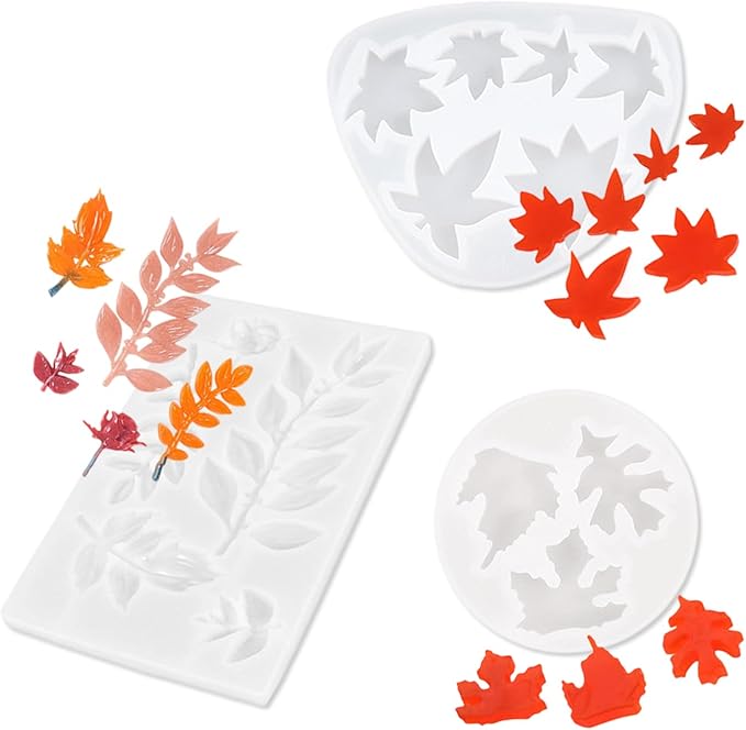 3 Pcs Fall Silicone Molds,14 Cavities Autumn Branches and Maple Leaves Thanksgiving Chocolate Molds,Funny 3D Chocolate Candy Molds for Soap Pudding Jelly Making
