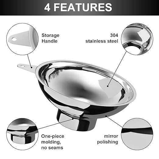 5.7 Inch X 2.78 Inch Mouth Metal Canning Funnel for Wide Mouth Mason Jars - Stainless Steel Wide Mouth Funnel for Kitchen Filling（Wide-mouth funnel without filter）