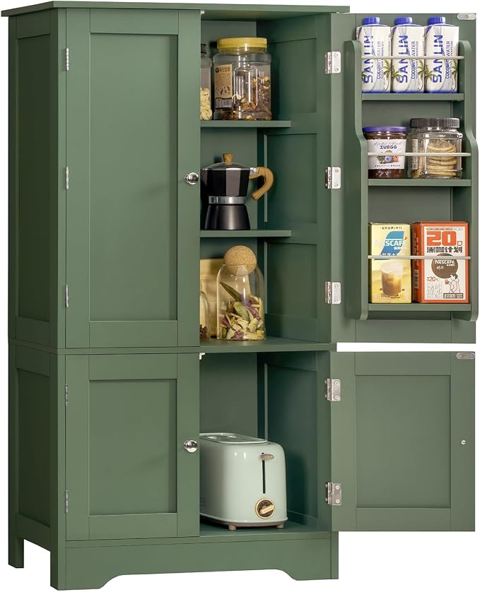TEENFON 43" H Storage Cabinet with 4 Doors, Kitchen Cabinet with 6 Door Shelves, Kitchen Pantry Cabinets for Living Room, Dining Room, Bathroom, Forest Green by TEENFON