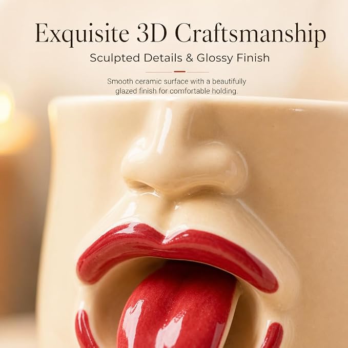 Funny Ceramic Tongue Mug, 3D Unique Shaking The Tongue Coffee Cup, Handmade Artistic Interactive Drinkware, Novelty Gift for Friends, Co-workers or Home Decor ，2pcs - Image 3