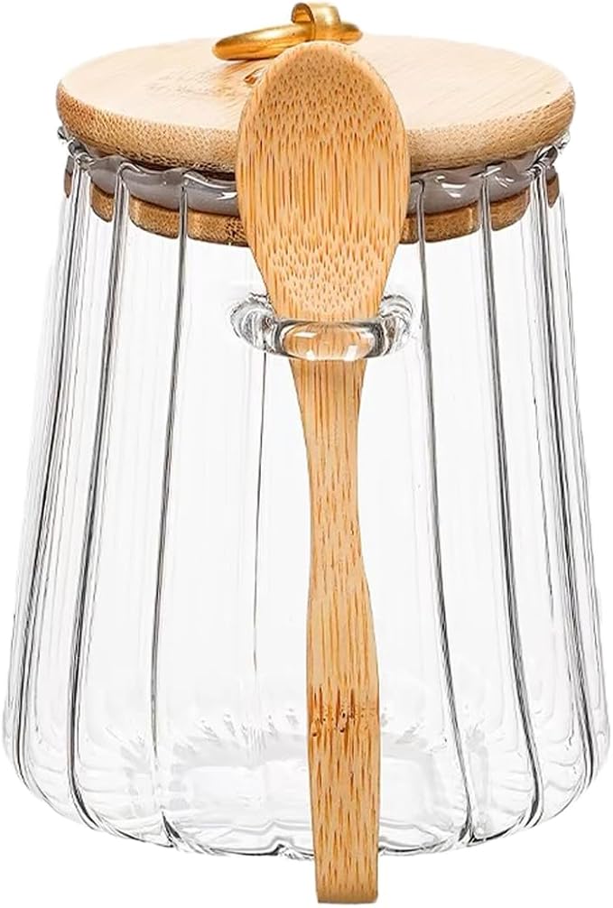 CNWSGEM Sugar Bowls Sugar Container 25.36 FL OZ Glass Coffee Canister Airtight Food Storage Jar with Lid and Spoon Candy Jar Coffee Bar Accessories Storage Beans Powder (Conical) by Unknown