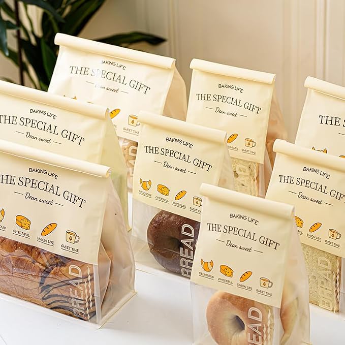 Baking Life The Special Bakery Packaging Gift Bags, Bread Storage with Window, Dear Sweet Design, Roll Top Closure (50, Large) - Image 3