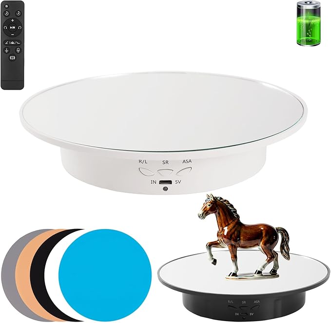 7.87'' Rotating Display Stand Motorized Rotating Display Stand, 22 lbs Load Electric Platform with Remote, Electronic Turntable with USB for Jewelry Photography 3D Model Cake, White