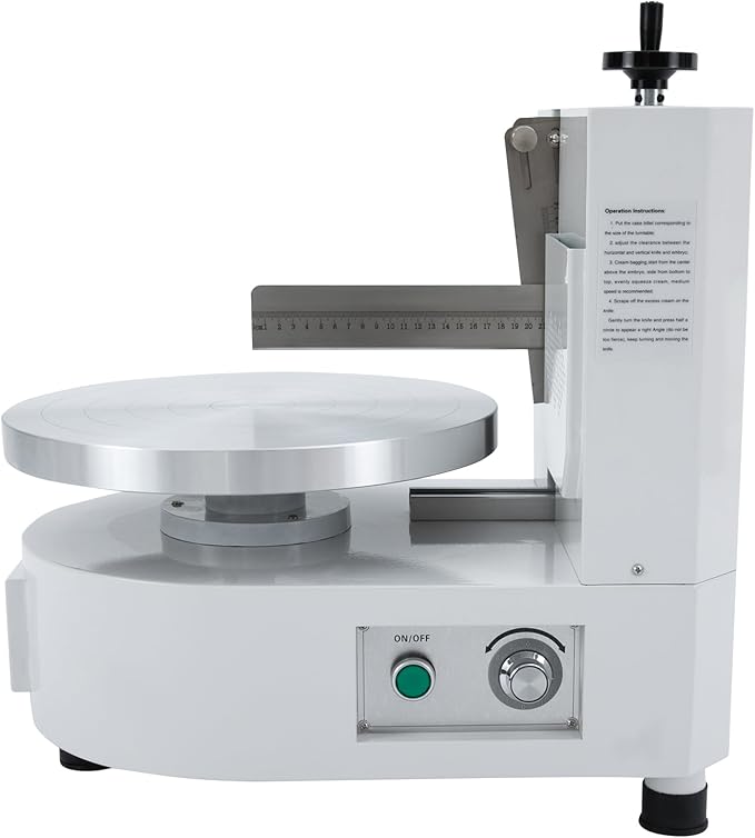 Cake Decorating Coating Machine with Graduated Scraper, 0-200RPM Rotating Speed Cream Spreading Automatic Frosting Turntable for 4-12inch Cakes (White)