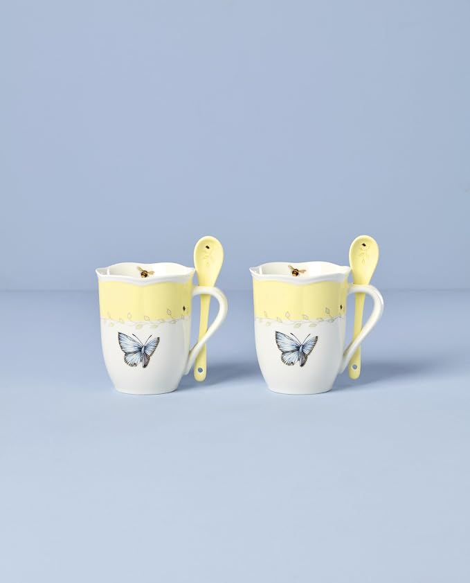 Lenox 897804 Butterfly Meadow Color Mugs With Spoons, Set Of 2, Yellow - Image 2