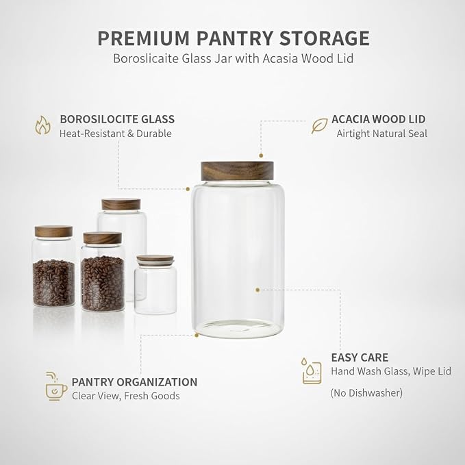 Easy-Access Borosilicate Glass Jar with Acacia Wood Lid for Quick Pantry Organization - Image 5