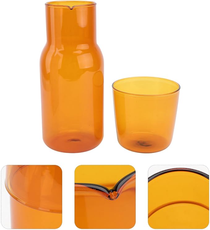 KICHOUSE Amber High Borosilicate Glass Cup and Water Kettle Set Water Bottle and Drinking Tools for Home Office Thanksgiving Parties Picnics Transparent Colored Glassware for Cold Beverages - Image 6