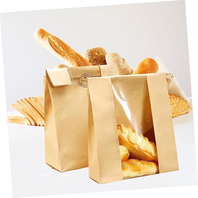 1set Paper Bread Bags Window and Thank You Stickers for Bakery Packaging Oilproof and Design for Homemade Breads and Baked Goods - Image 8