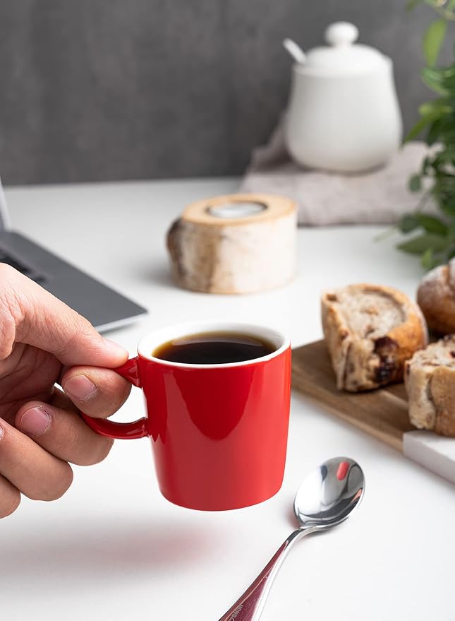 Sweese 3.5oz Porcelain Espresso Cups Set of 4, Mini Coffee Mugs Demitasse Cups - Red - Image 8