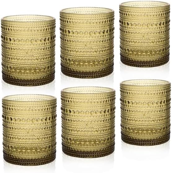 Cocktail Glasses 10 oz Hobnail Drinking Glasses Set of 6, Vintage Glassware, Textured Glass Cups Bubble Glasses Water Glasses Old Fashion Jupiter Glasses Set, Green by JPPSUJJ
