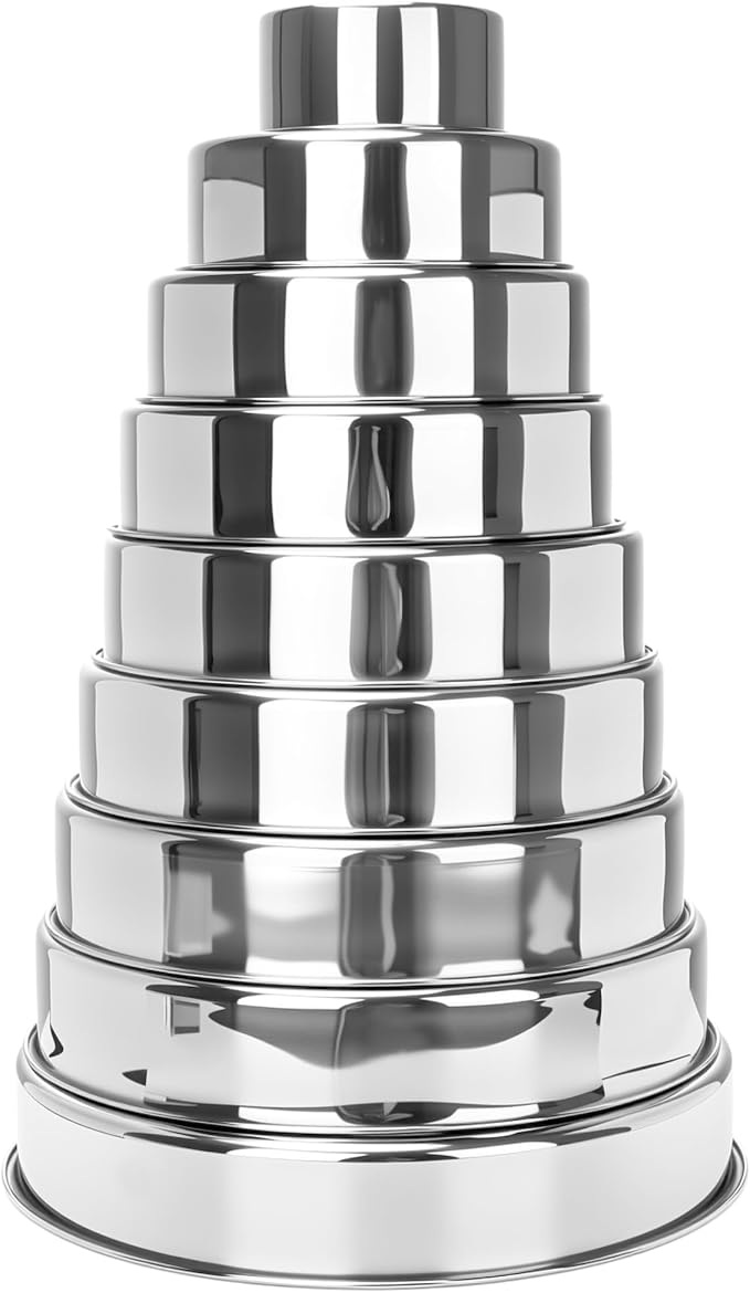 9 Pcs Cake Pans Stainless Steel 4 Inch 6 Inch 7 Inch 8 Inch 9 Inch 9½ Inch 10 Inch 11 Inch 12 Inch Round Baking Layer Pan Tins for for Tier Smash Cakes Birthday Dishwasher Safe by Unknown