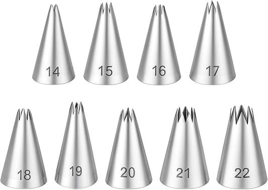 JIEYAO 9 Piece Stainless Steel Star Piping Tips Set, French Open Star Tube Frosting Nozzle Kit Pastry Decorating Tips for Cupcakes Cakes Cookies Decorating