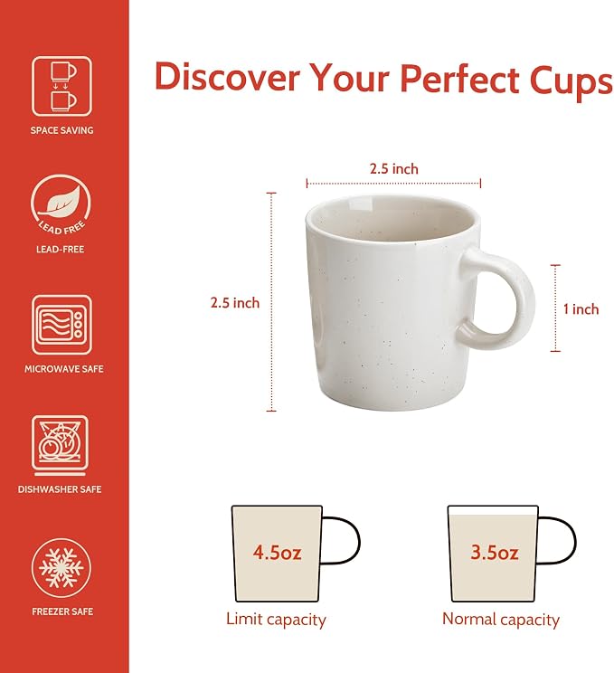 Sweese 3.5oz Porcelain Espresso Cups Set of 4, Mini Coffee Mugs Demitasse Cups - White Grey - Image 2