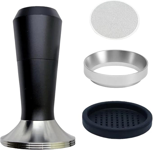 Espresso Tamper 51/53/58mm Magnetic WDT Tool 2 in 1 Accessories, Barista Coffee Tamper Kit with Distribution Tool Dosing Funnel Puck Screen, Stainless Steel Flat Base (53mm)