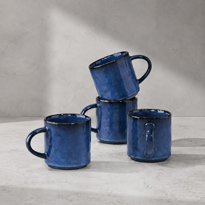 HaWare Coffee Mugs Set of 4, 14 Ounce, Starry Blue | Stoneware Latte Cups With Handle, For Man, Woman, Dad, Mom, Drinking Cups for Cappuccino/Cocoa/Milk by HaWare