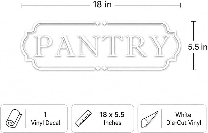 Pantry Door Decal Kitchen: White Vinyl Lettering 18 x 5.5 Inch | 1 white die-cut vinyl decal for pantry doors with transfer tape for smooth surface use - Image 3