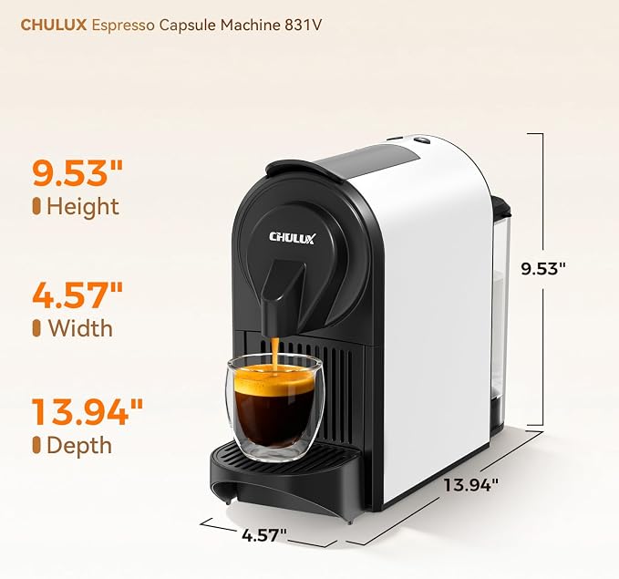 CHULUX Bafè-Pro Espresso Machine for Nes Original Pods, Fast Brewing, White | 1400W Rapid Heating, Espresso Lungo Buttons, Used Capsule Drawer, Auto-Eject System, 24oz Removable Reservoir, Mini Footprint - Image 7