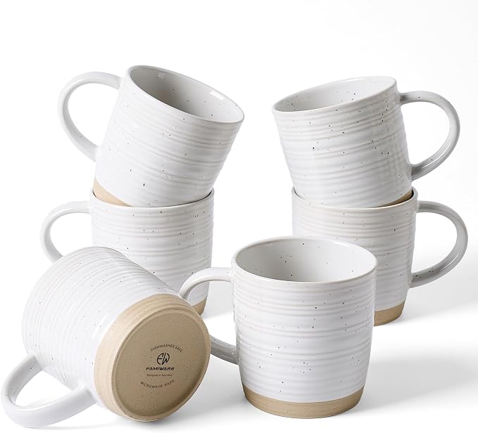 famiware Coffee Mugs Set of 6, 13 oz Mug Set, Ceramic Cup Set with Handle for Coffee, Tea, Cocoa, Milk, Constellation Series, White by Famiware