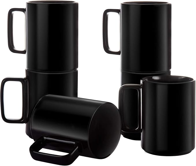 E-liu Large 15 Ounces Porcelain Coffee Mug Tea Mugs Set of 6 | Cups for Coffee, Tea, Cocoa, and Mulled Drinks , Dishwasher & Microwave Safe Gift Sets, Black by Creatingwarmandrefinedlifestylekitchenandhomeessentials