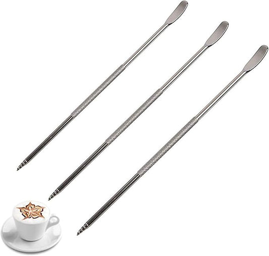 3 Pcs Coffee Latte Art Pen Stainless Steel Tool Espresso Machine Cafe Home Kitchen for Latte Art use by PPX