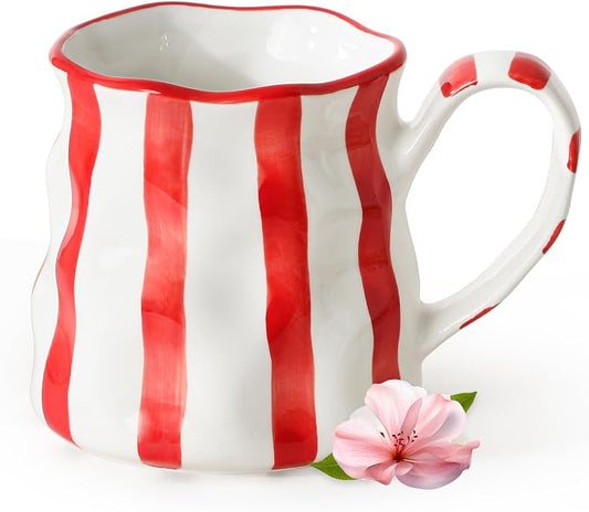 Ceramic Mug For Women,14 oz Cute Mug,Cute Coffee Mug,Pretty Mug,Ceramic Coffee Mug for Women,Hand-Painted Coffee Cup (Red) by MithrgrousLife