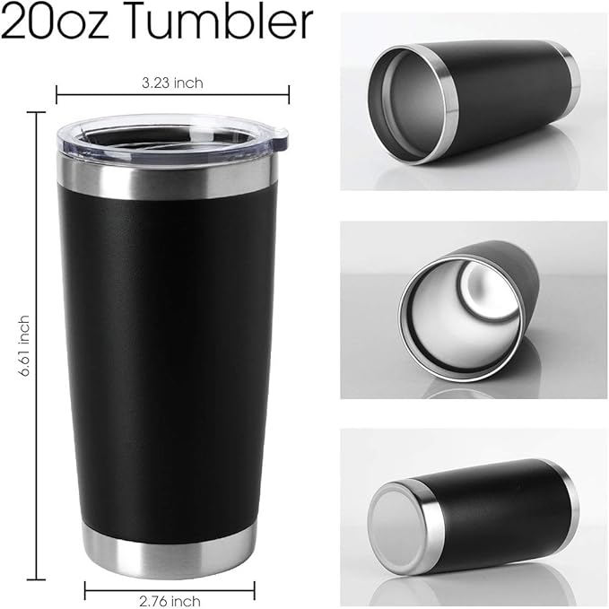 HASLE OUTFITTERS 20oz Stainless Steel Tumblers Bulk, Insulated Travel Cup with Lid, Double Wall Vacuum Coffee Mug for Cold & Hot Drinks 4 Pack, Black - Image 2